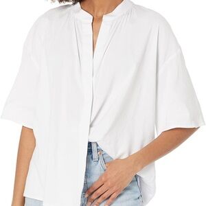 NWT THEORY White Relaxed Split-Neck Short Sleeve, button up blouse, size small